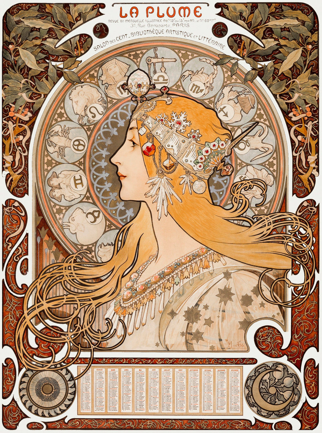 Hoodie Alphonse Maria Mucha Zodiaque Or La Plume Famous Art Nouveau Artwork Essential