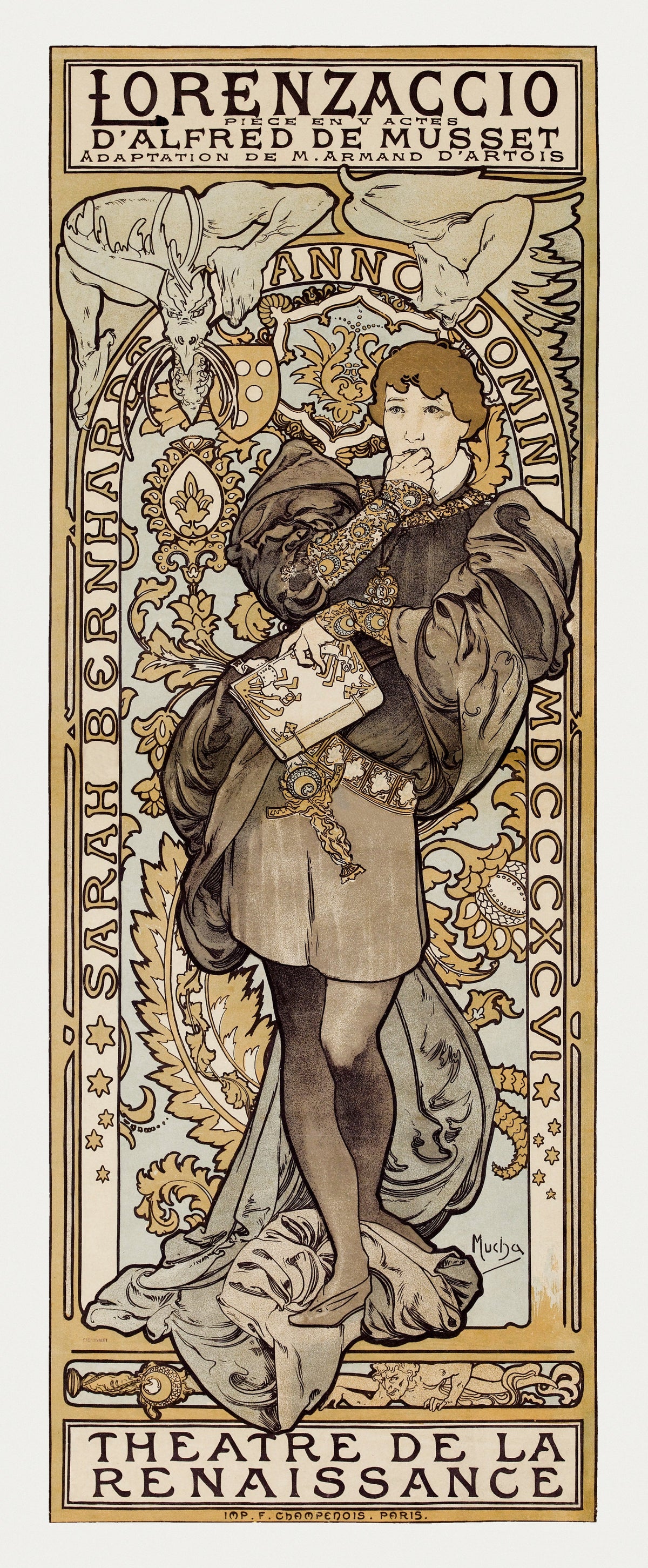 Hoodie Lorenzaccio Piece En V Actes D Alfred De Musset Adaptation De M Armand D Artois Theatre De La Renaissance - Alphonse Maria Mucha 1869 Signature