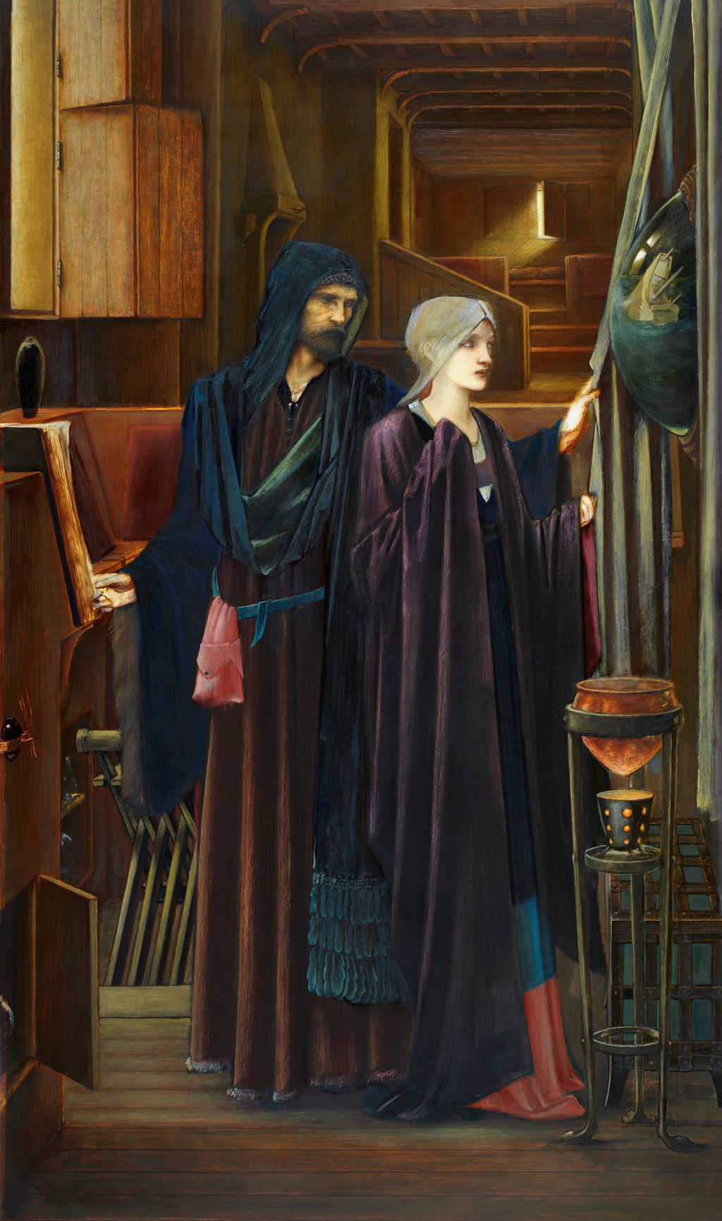 Sweater The Wizard Two Figures In A Narrow Darkened Chamber A Bearded Man In A Heavy Robes Reveals A Convex Mirror To A Young Veiled Girl Behind A Drape Essential