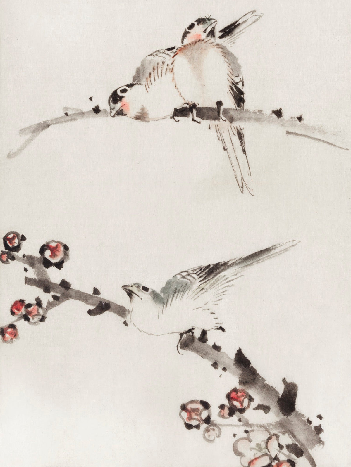 Sweater Three Birds Perched On Branches One With Blossoms - Katsushika Hokusai Published Between 1830 And 1850 An Illustration Of Three Birds Perched On Branches One With Blossoms Essential