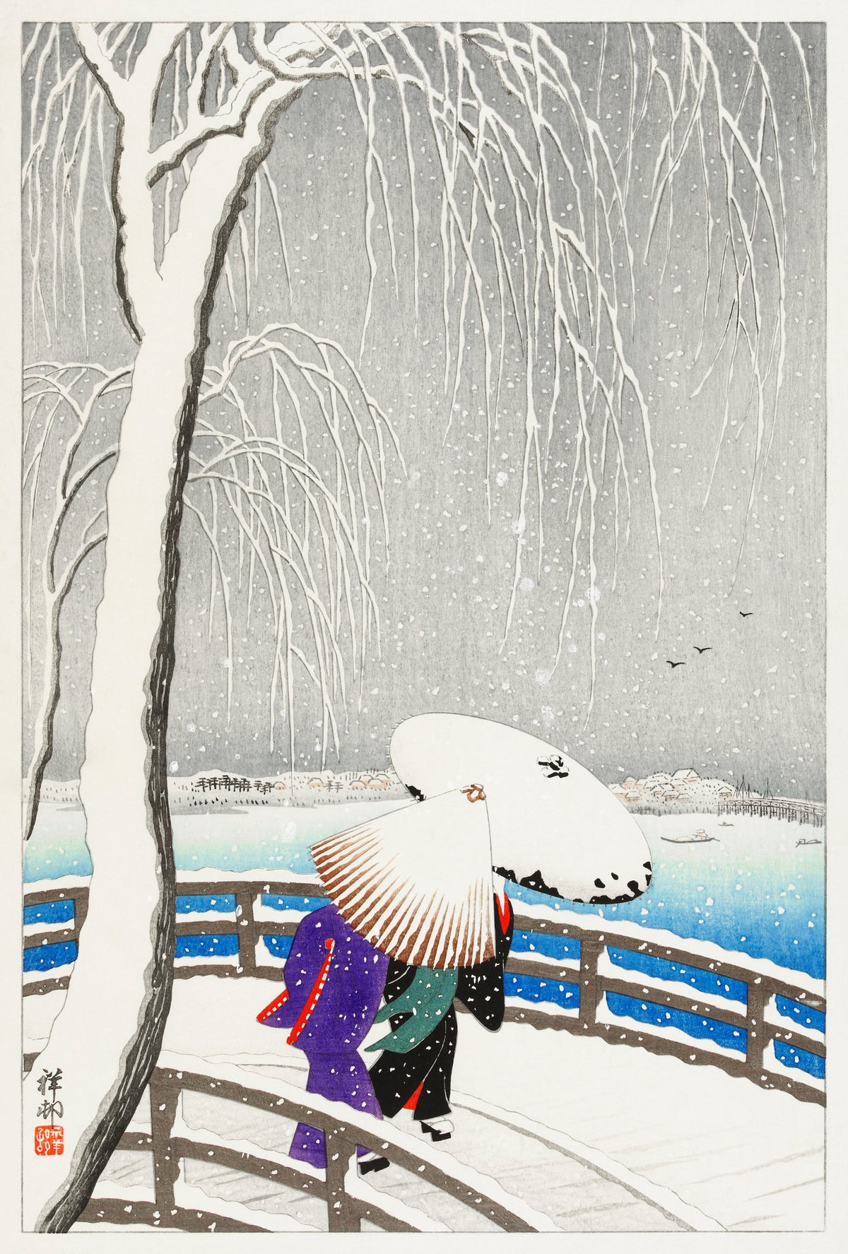 T-shirt Two Women In The Snow On Yanagi Bridge - Ohara Koson 1927 Essential