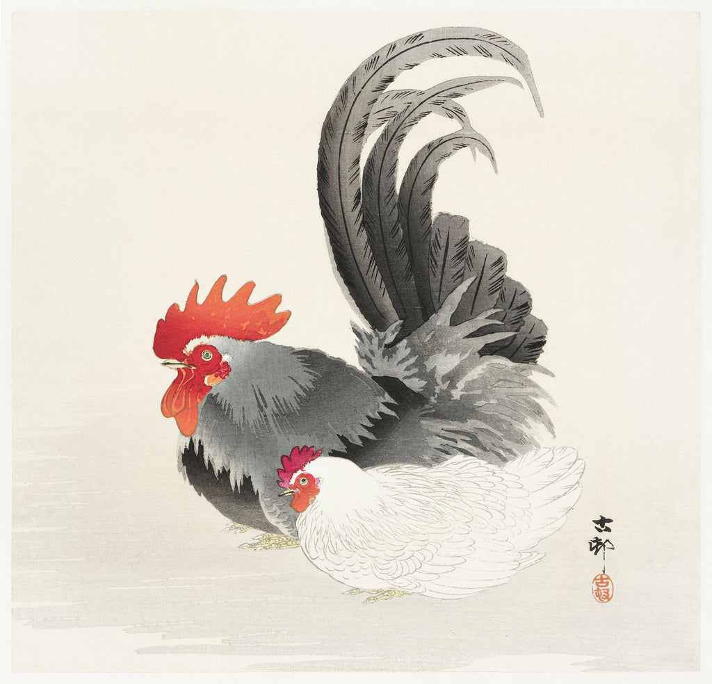T-shirt Chicken And Cock - Ohara Koson 1900 Essential