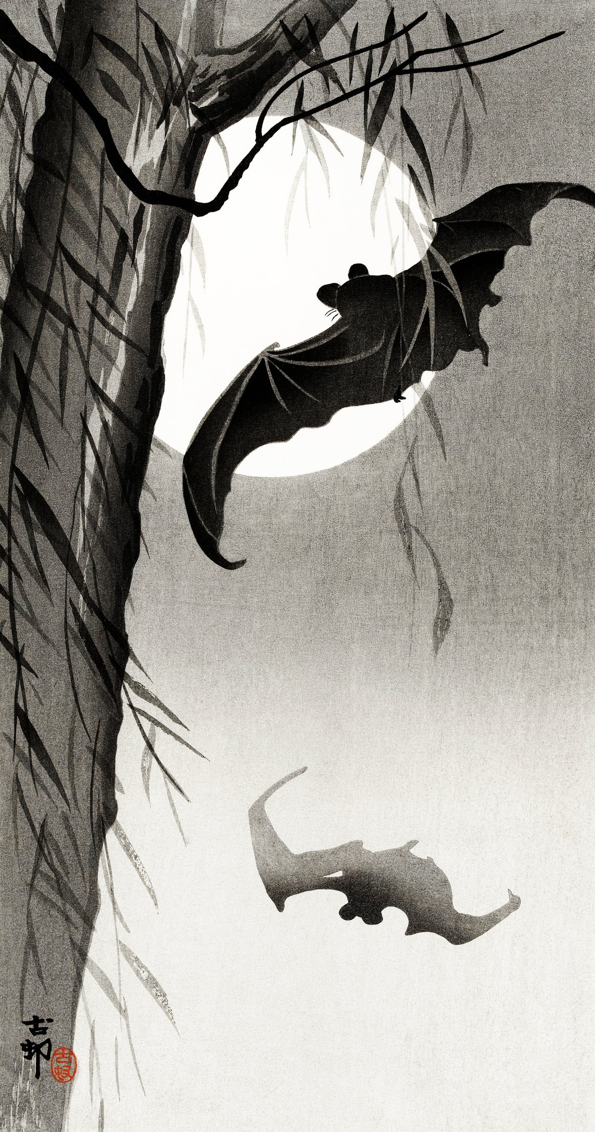 T-shirt Bats Under The Full Moon - Ohara Koson 1900 Essential