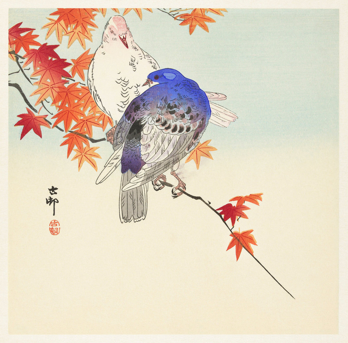 T-shirt Two Pigeons On Autumn Branch - Ohara Koson 1900 Essential