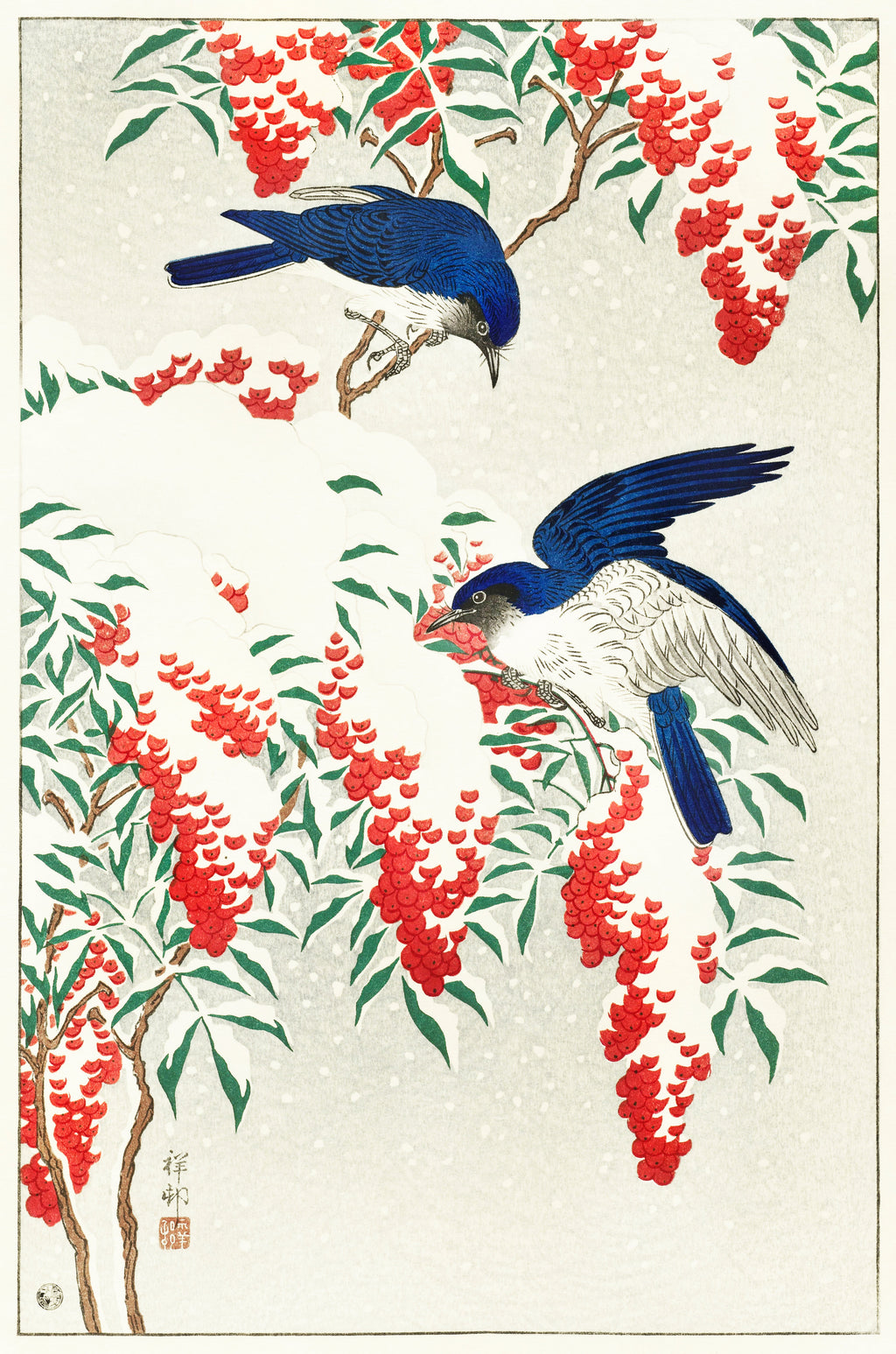 Sweater Flycatchers On A Nandina Bush - Ohara Koson 1925 Essential