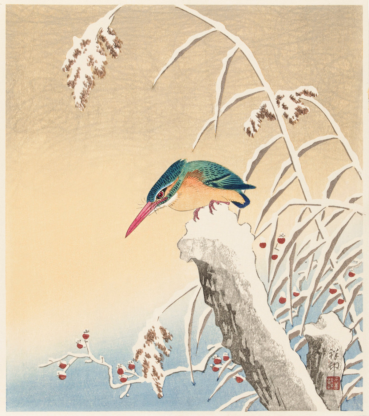 T-shirt Kingfisher In The Snow - Ohara Koson 1925 Essential