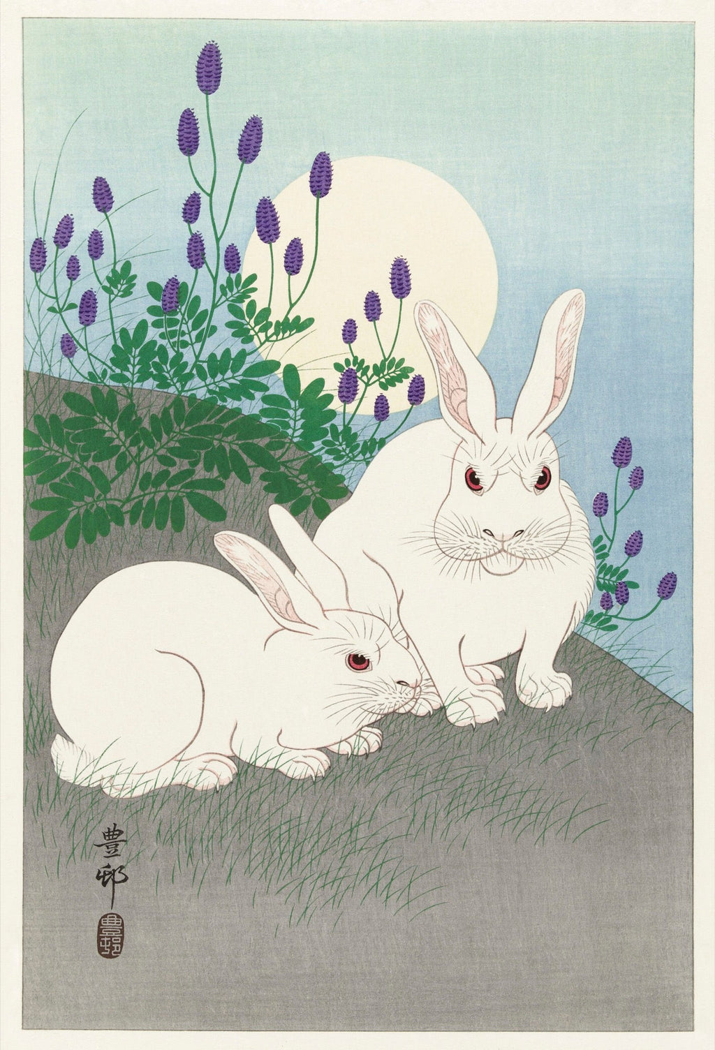 T-shirt Rabbits At Full Moon - Ohara Koson 1920 Essential