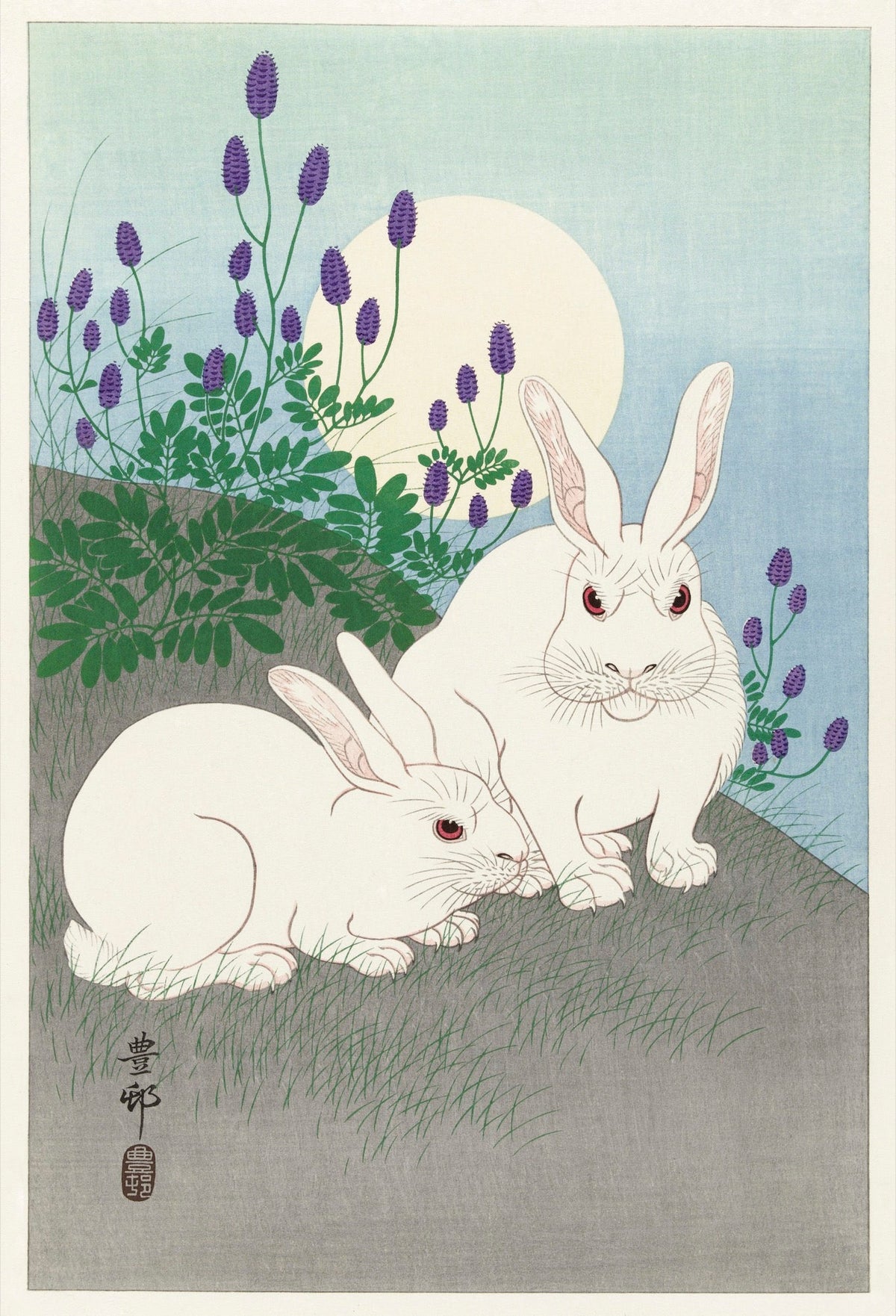 T-shirt Rabbits At Full Moon - Ohara Koson 1920 Signature
