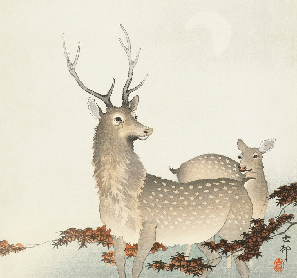 Hoodie Couple Of Deers - Ohara Koson 1900 Signature
