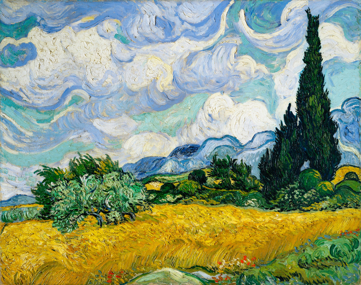 T-shirt Vincent Van Gogh Wheat Field With Cypresses Famous Painting Signature