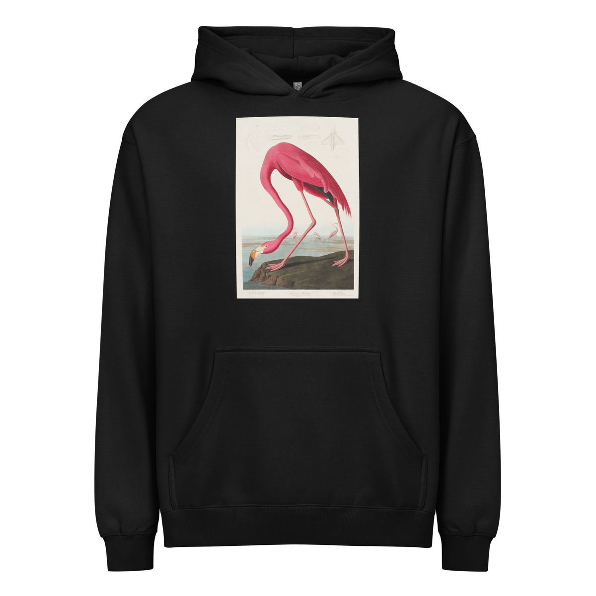 Black Hoodie Pink Flamingo - John James Audubon 1827 Signature