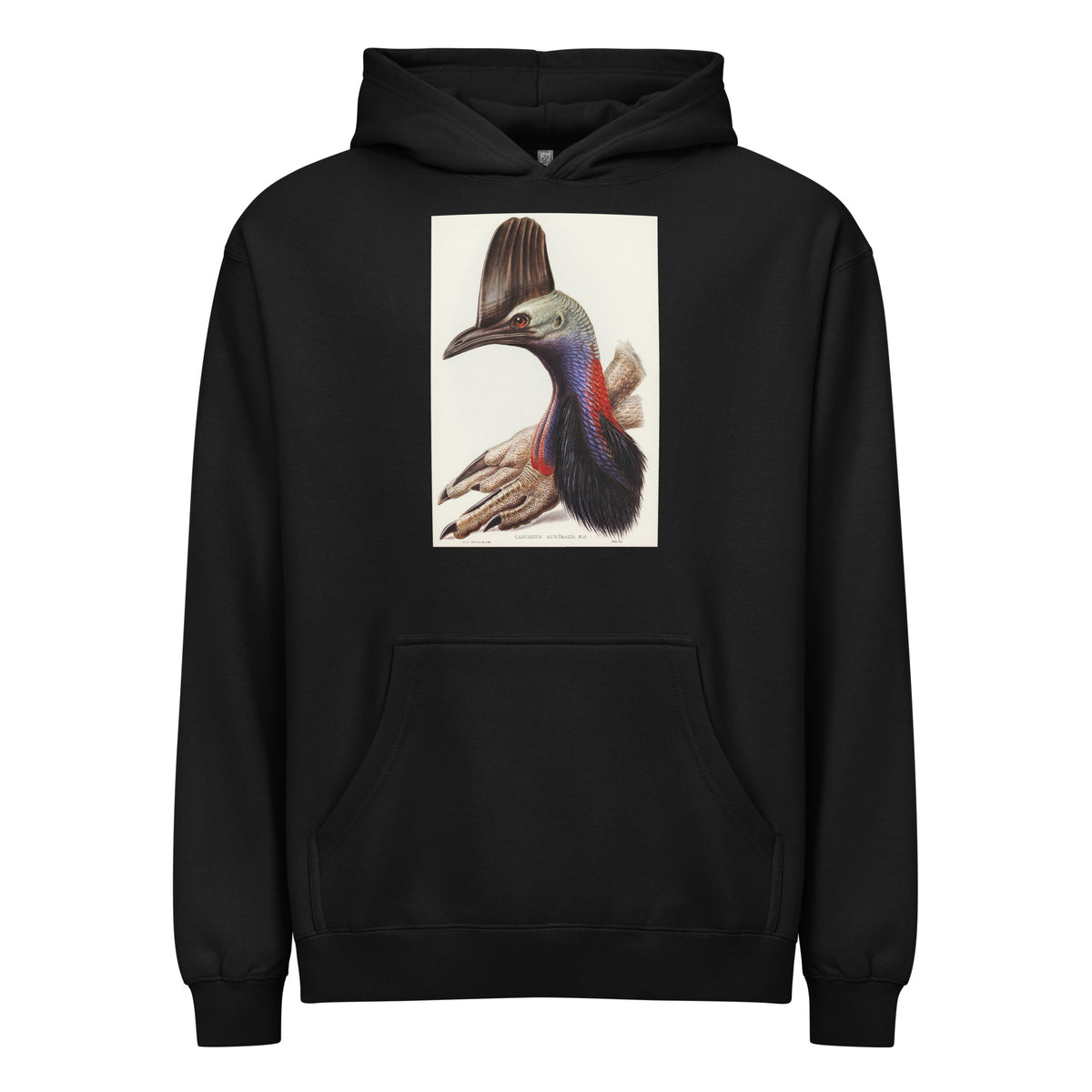Black Hoodie Australian Cassowary Casuarius Australis Illustrated - Elizabeth Gould 1804 Signature