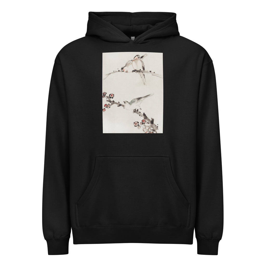 Black Hoodie Three Birds Perched On Branches One With Blossoms - Katsushika Hokusai Published Between 1830 And 1850 An Illustration Of Three Birds Perched On Branches One With Blossoms Signature