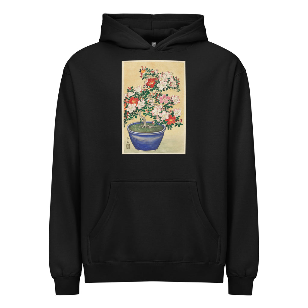 Black Hoodie Blooming Azalea In Blue Pot - Ohara Koson 1920 Signature