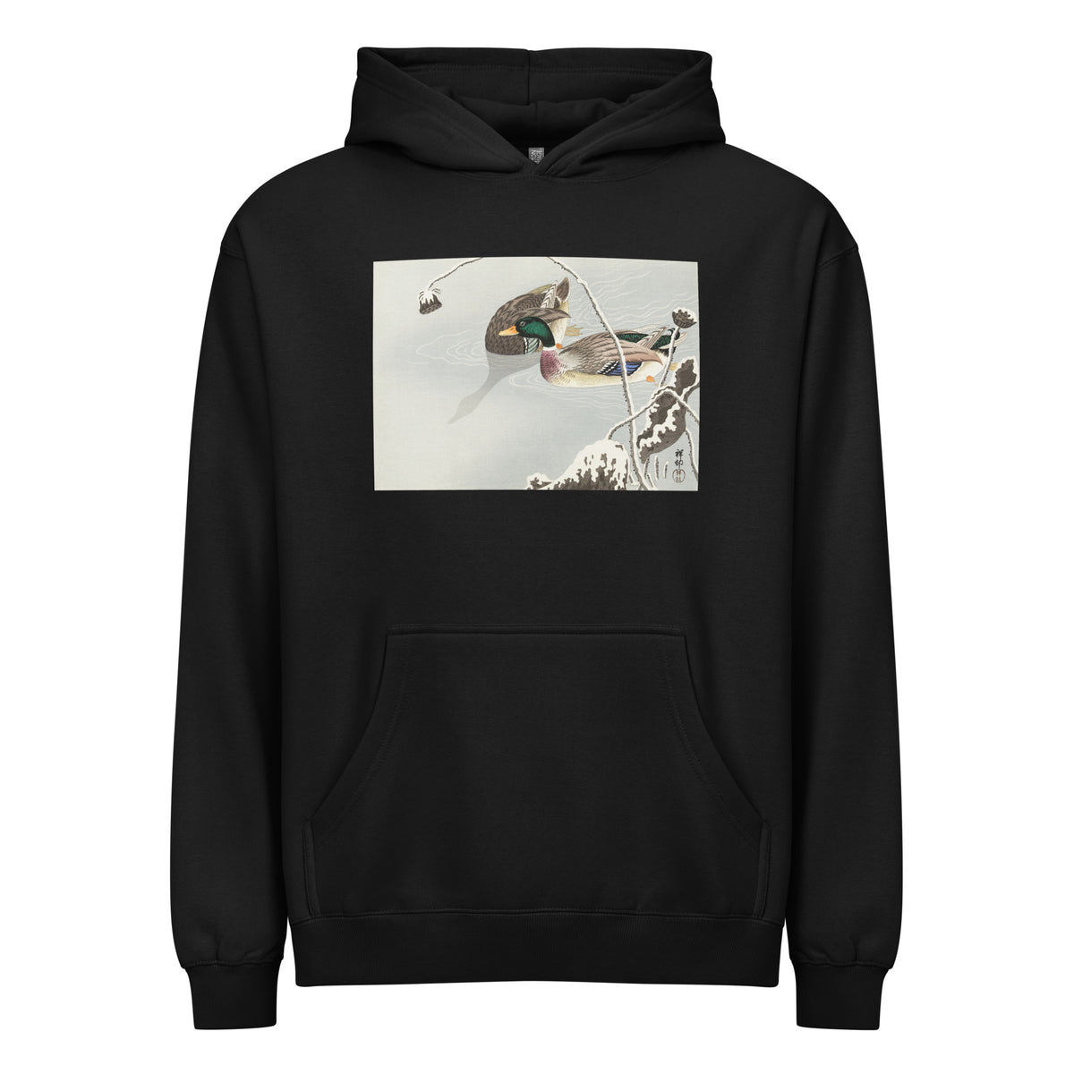 Black Hoodie Two Mallards Near A Snow-Covered Lotus - Ohara Koson 1925 Signature