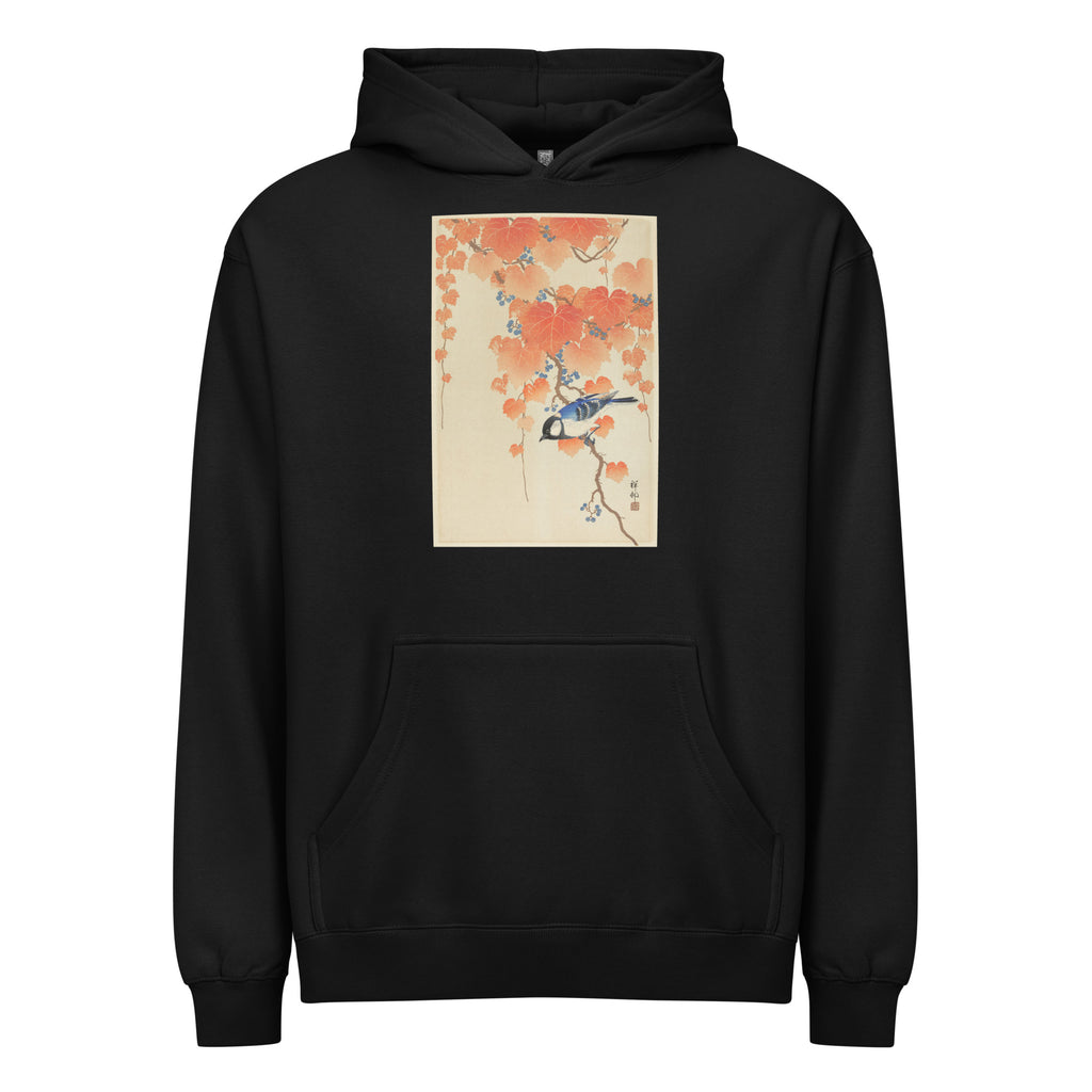 Black Hoodie Great Tit On Paulownia Branch - Ohara Koson 1925 Signature