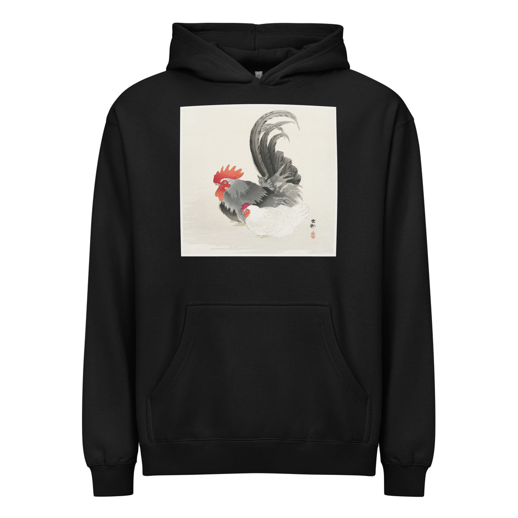 Black Hoodie Chicken And Cock - Ohara Koson 1900 Signature