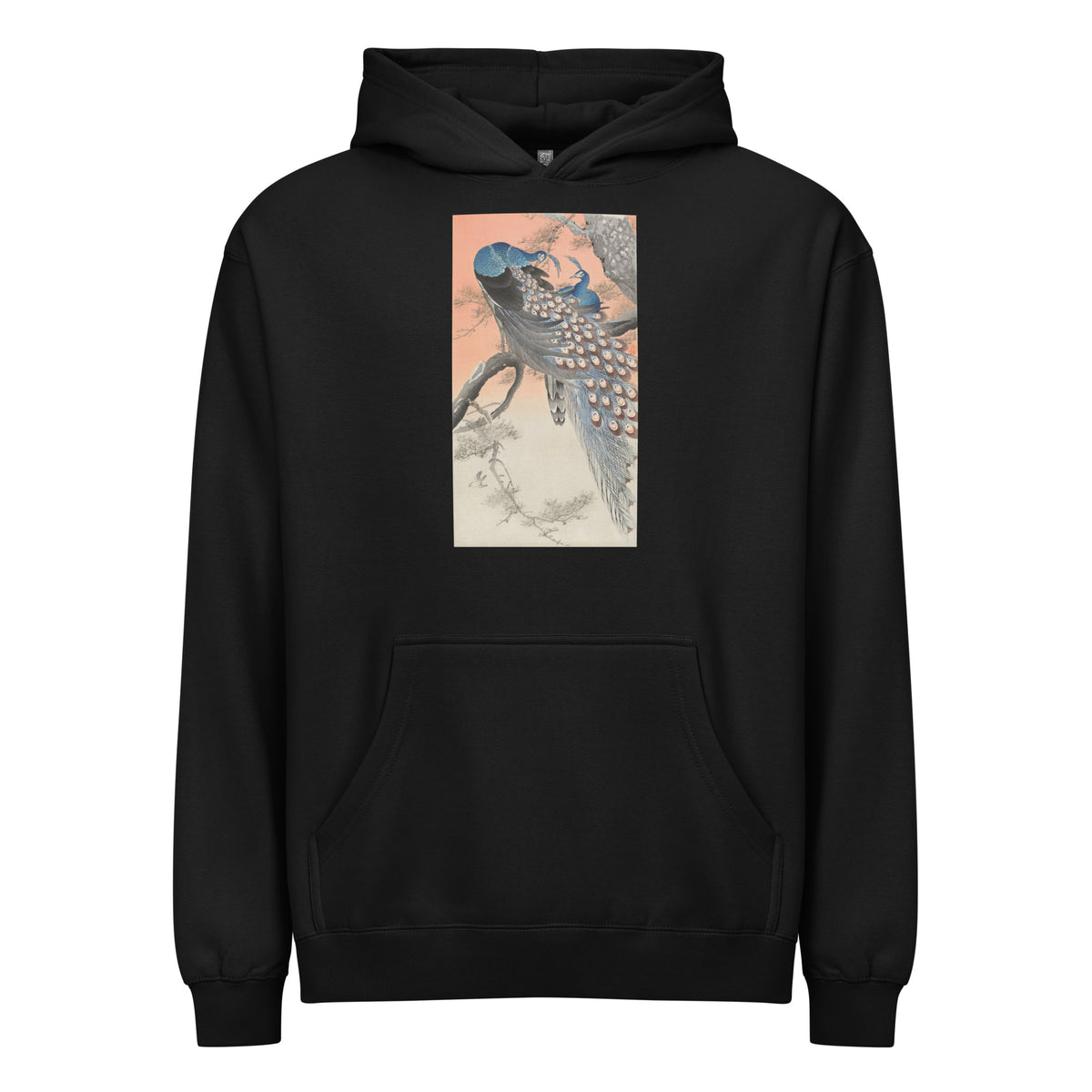 Black Hoodie Two Peacocks On Tree Branch - Ohara Koson 1900 Signature
