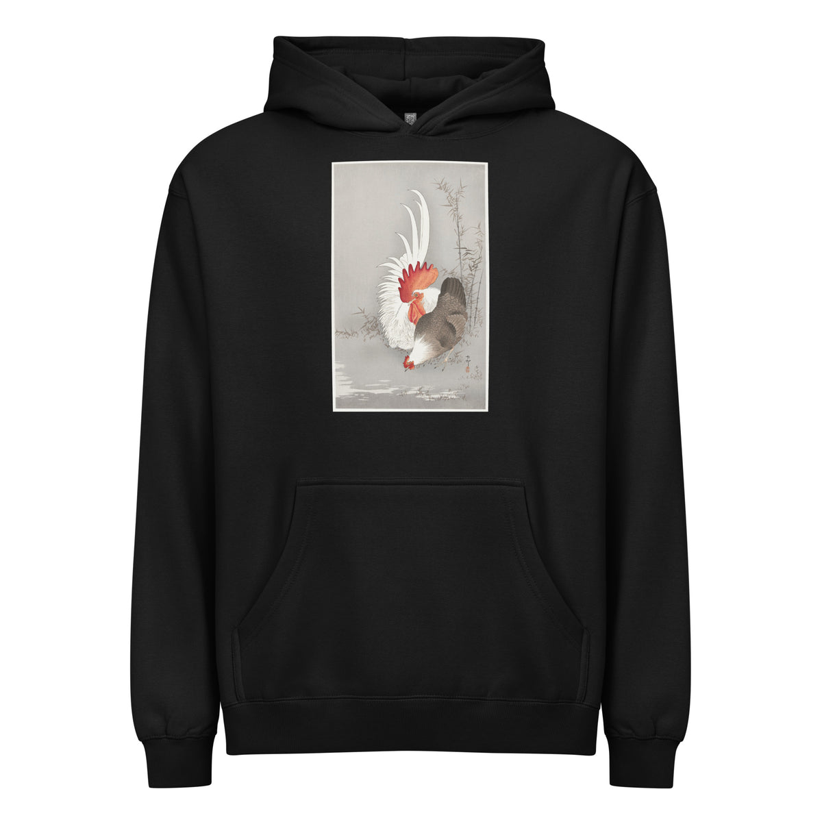 Black Hoodie Rooster And Chicken - Ohara Koson 1900 Signature