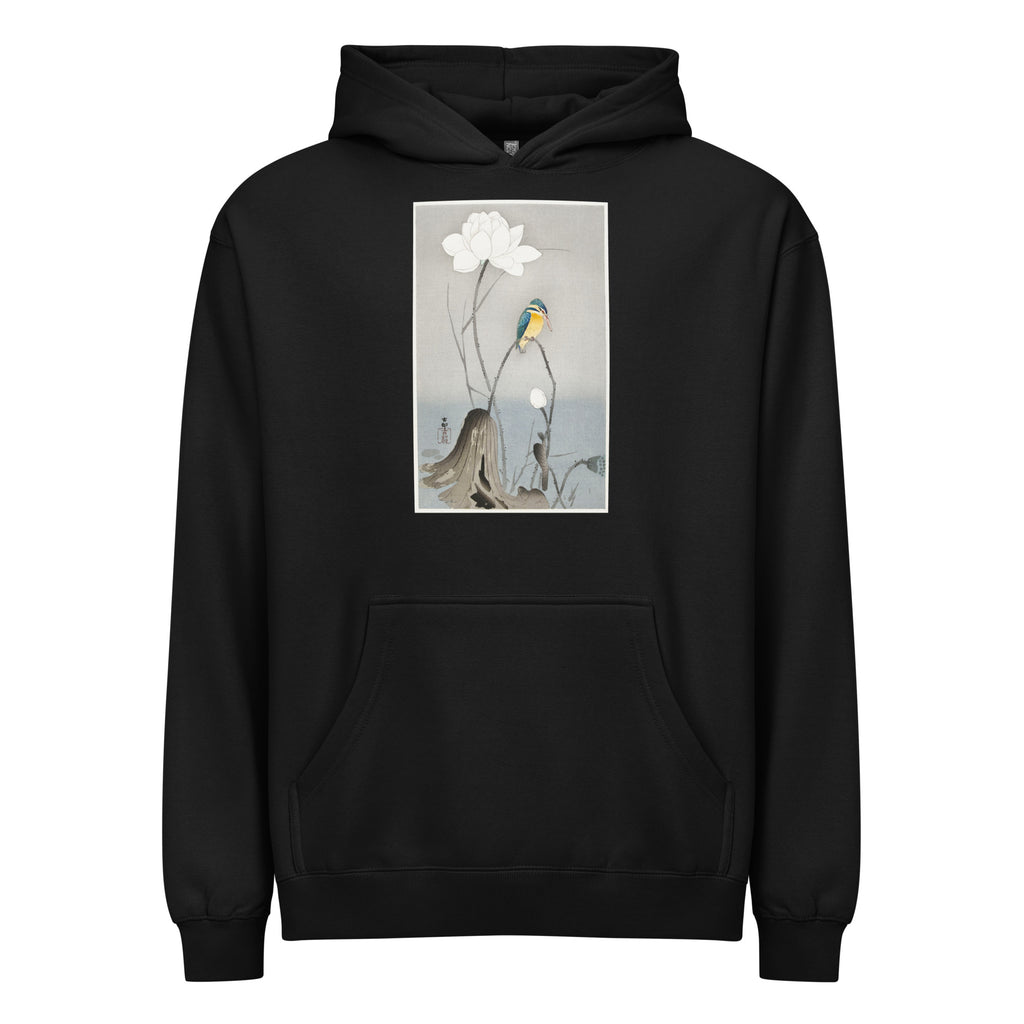 Black Hoodie Kingfisher With Lotus Flower - Ohara Koson 1900 Signature