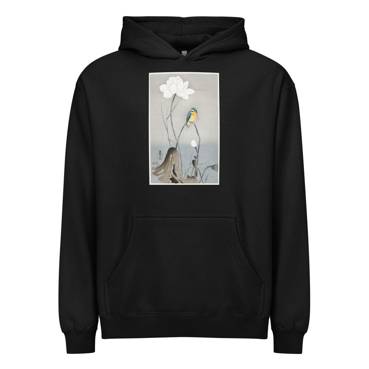 Black Hoodie Kingfisher With Lotus Flower - Ohara Koson 1900 Signature