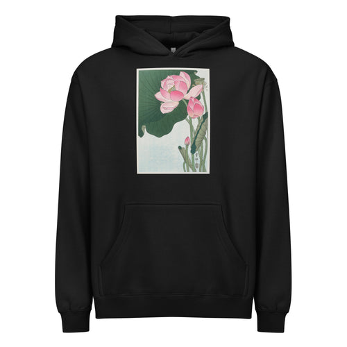 Black Hoodie Blooming Lotus Flowers - Ohara Koson 1920 Signature