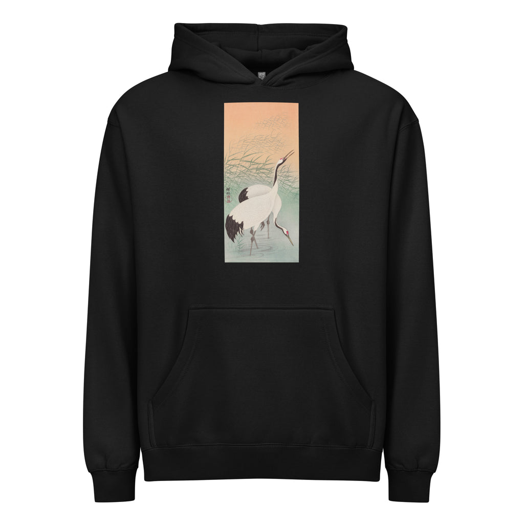 Black Hoodie Two Cranes - Ohara Koson 1925 Signature