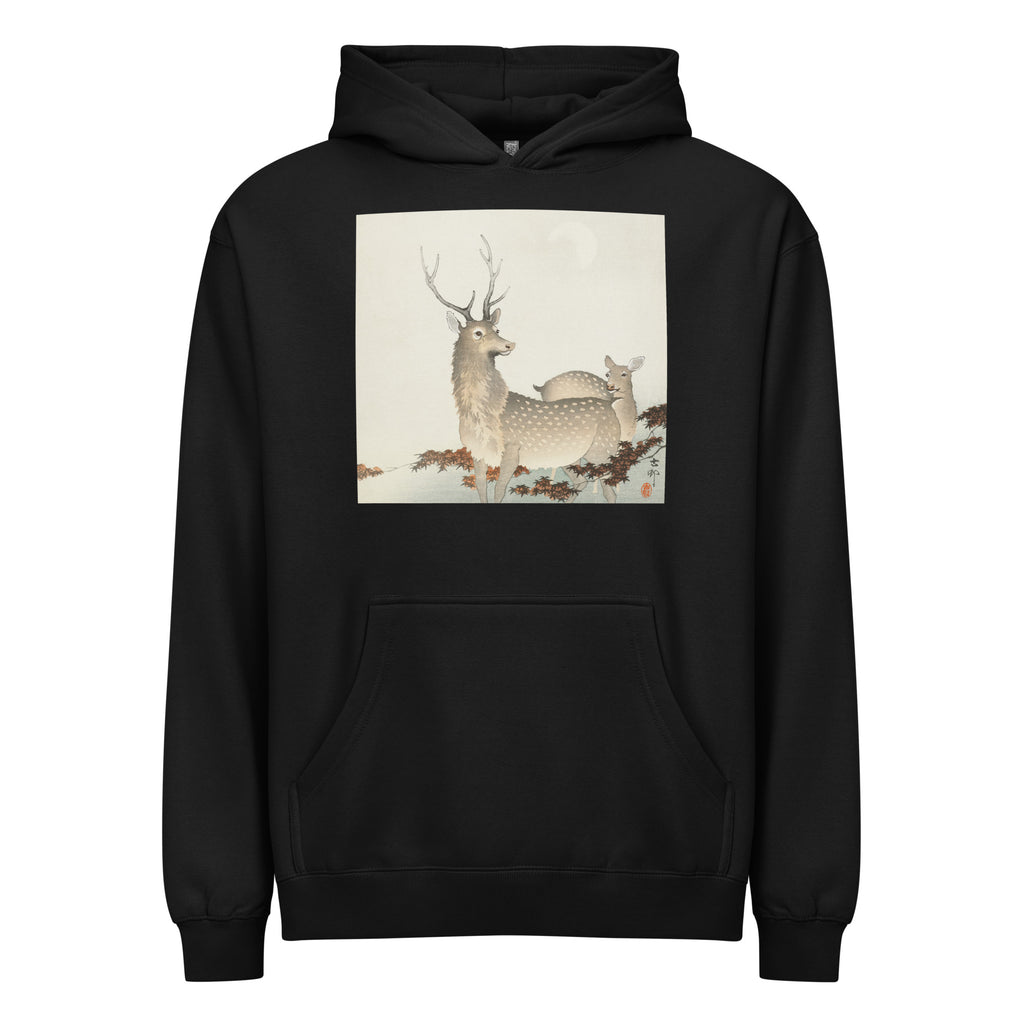 Black Hoodie Couple Of Deers - Ohara Koson 1900 Signature