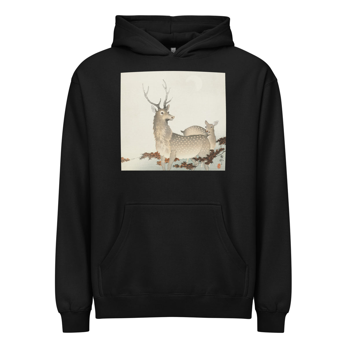 Black Hoodie Couple Of Deers - Ohara Koson 1900 Signature
