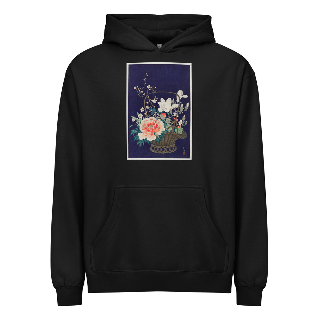 Black Hoodie Bamboo Flower Basket - Ohara Koson 1932 Signature