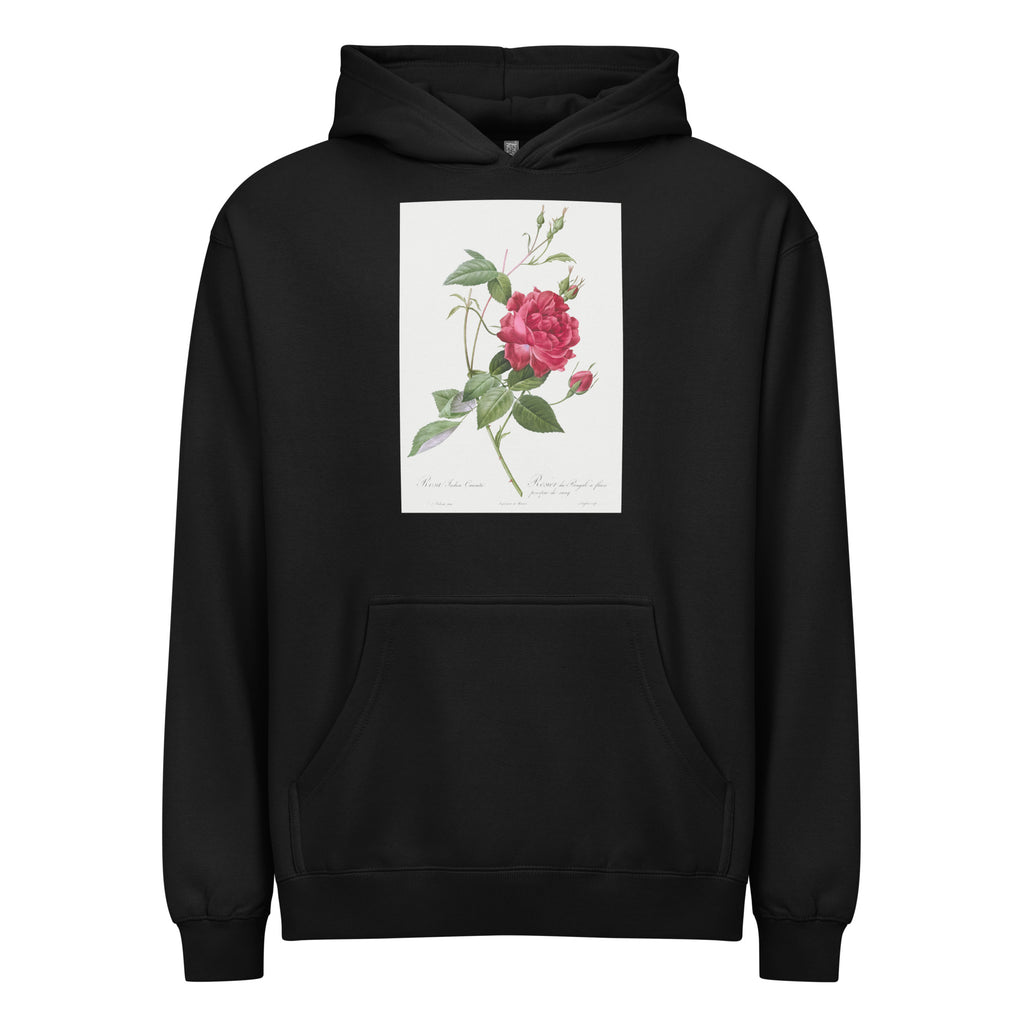 Black Hoodie Blood-Red Bengal Rose Rosa Indica Cruneta Signature