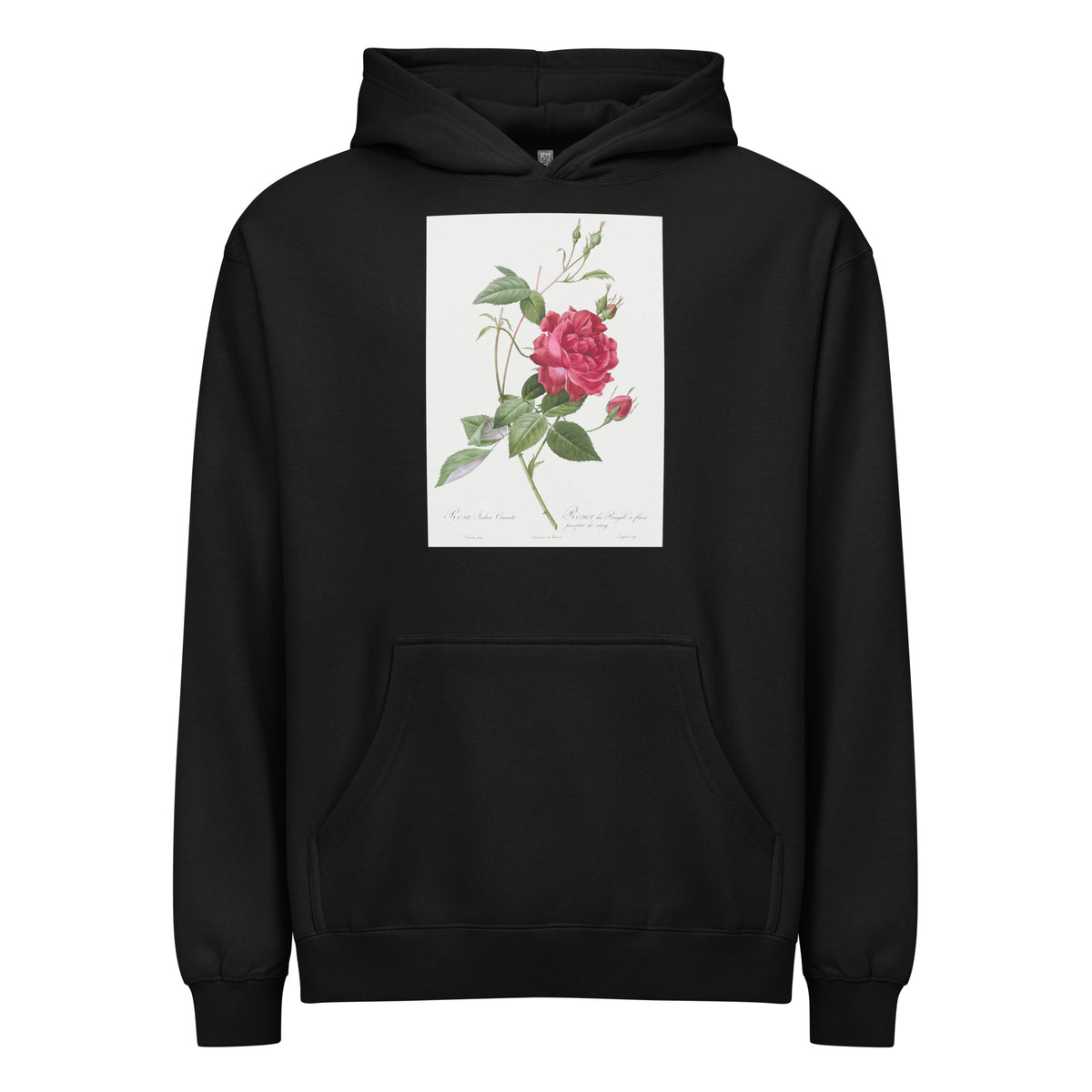 Black Hoodie Blood-Red Bengal Rose Rosa Indica Cruneta Signature