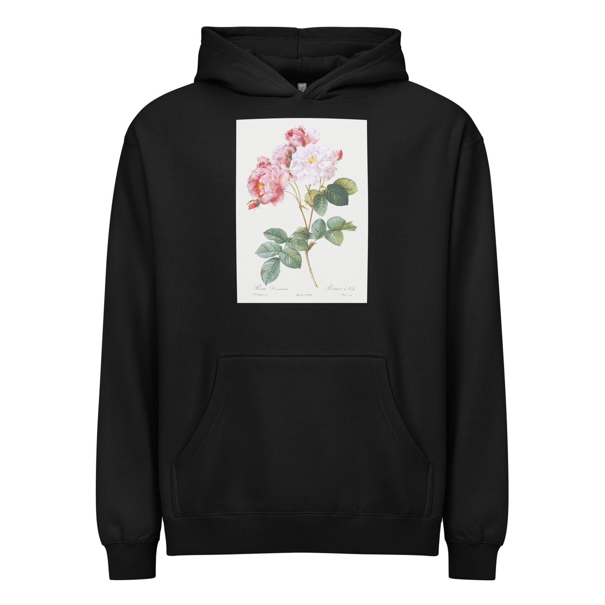 Black Hoodie Rosa Damascena Rosebush Rosa Damascena Signature