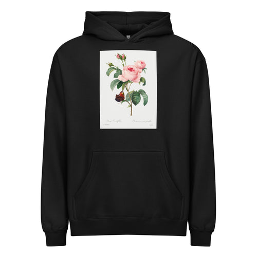 Black Hoodie Cabbage Rose - Pierre-Joseph Redoute 1759 Signature