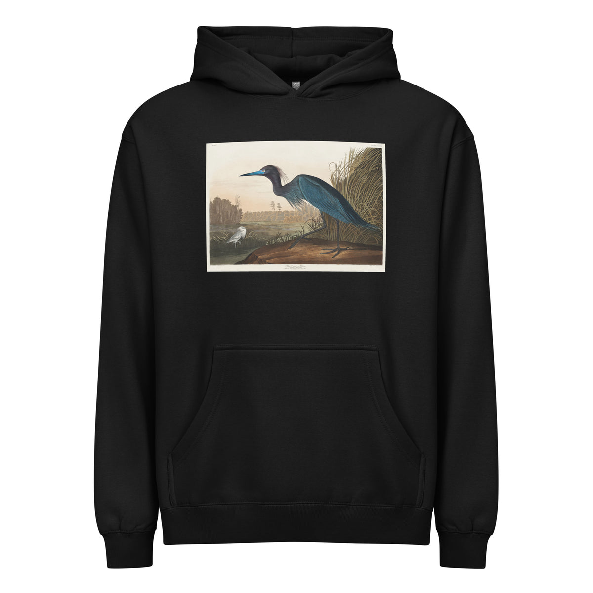 Black Hoodie Blue Crane Or Heron Signature