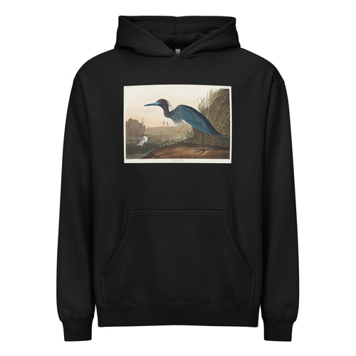 Black Hoodie Blue Crane Or Heron Signature