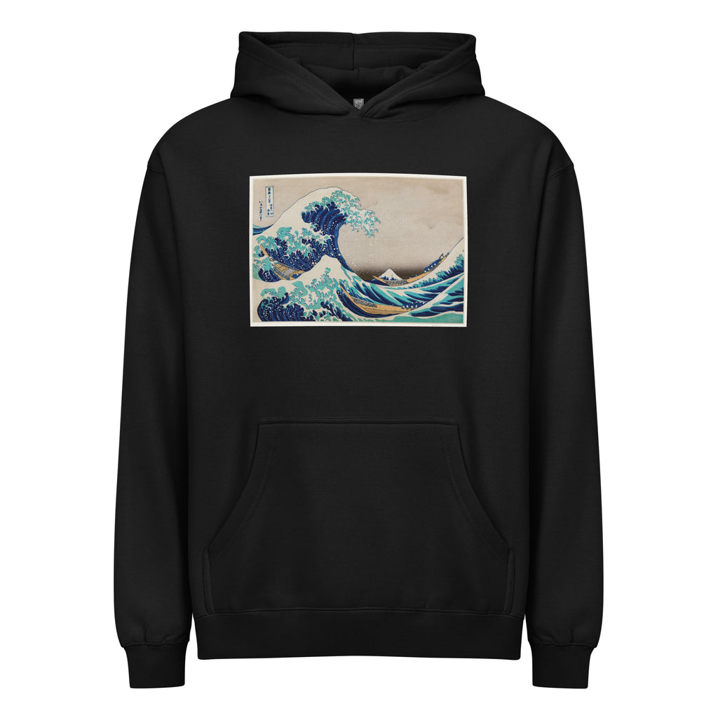 Black Hoodie Katsushika Hokusai S The Great Wave Off Kanagawa Famous Vintage Woodblock Print For Wall Art And Poster Signature