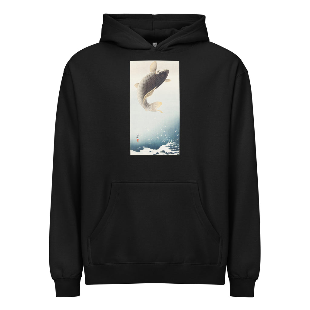 Black Hoodie A Jumping Carp - Ohara Koson 1900 Signature