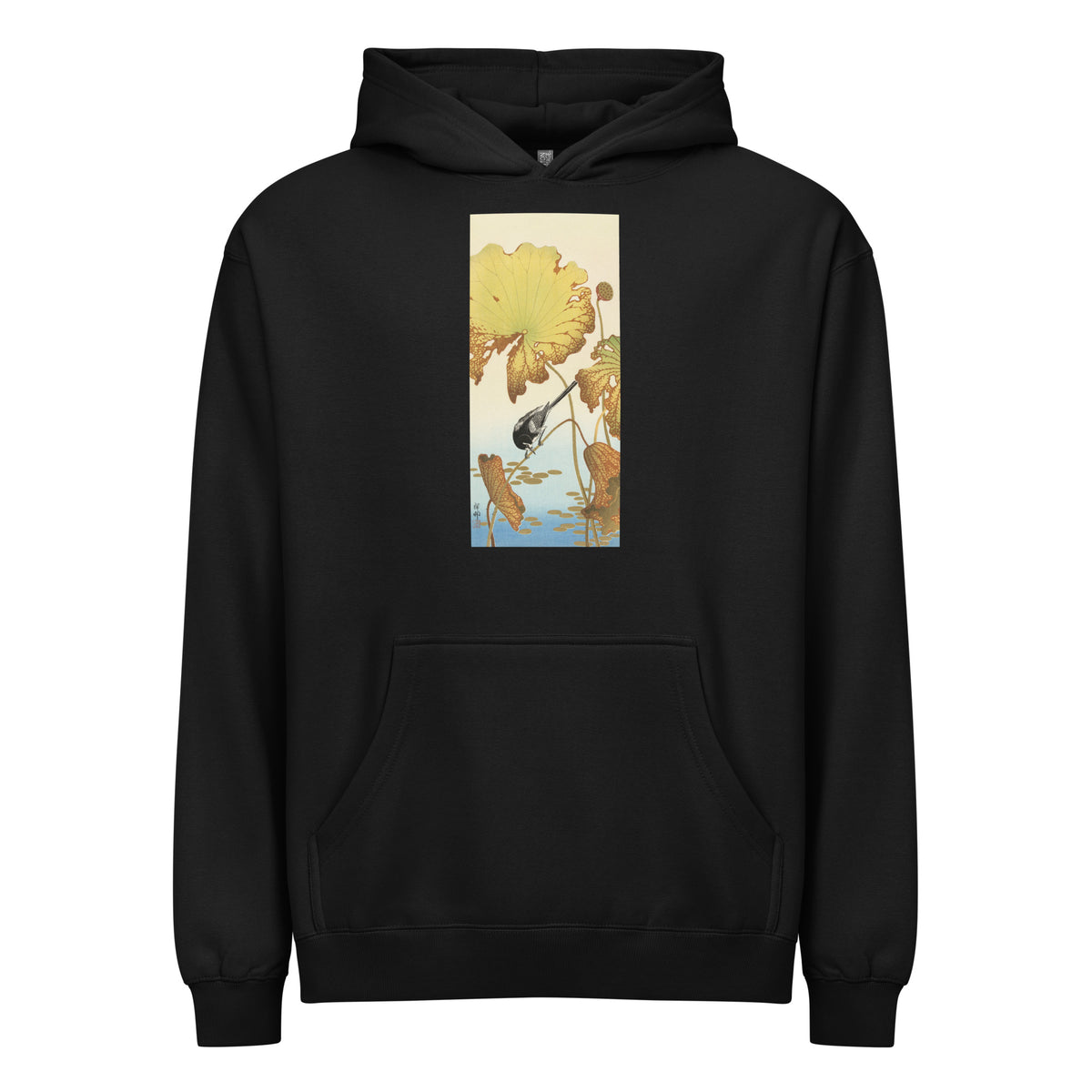 Black Hoodie Japanese Wagtail On Lotus Plant - Ohara Koson 1925 Signature