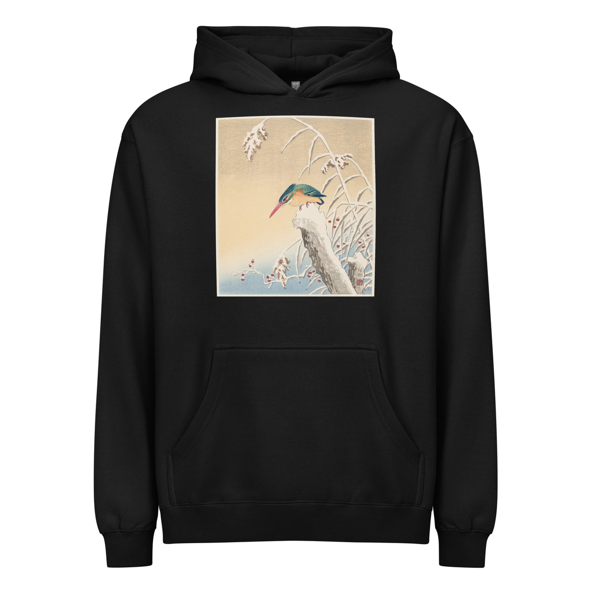 Black Hoodie Kingfisher In The Snow - Ohara Koson 1925 Signature