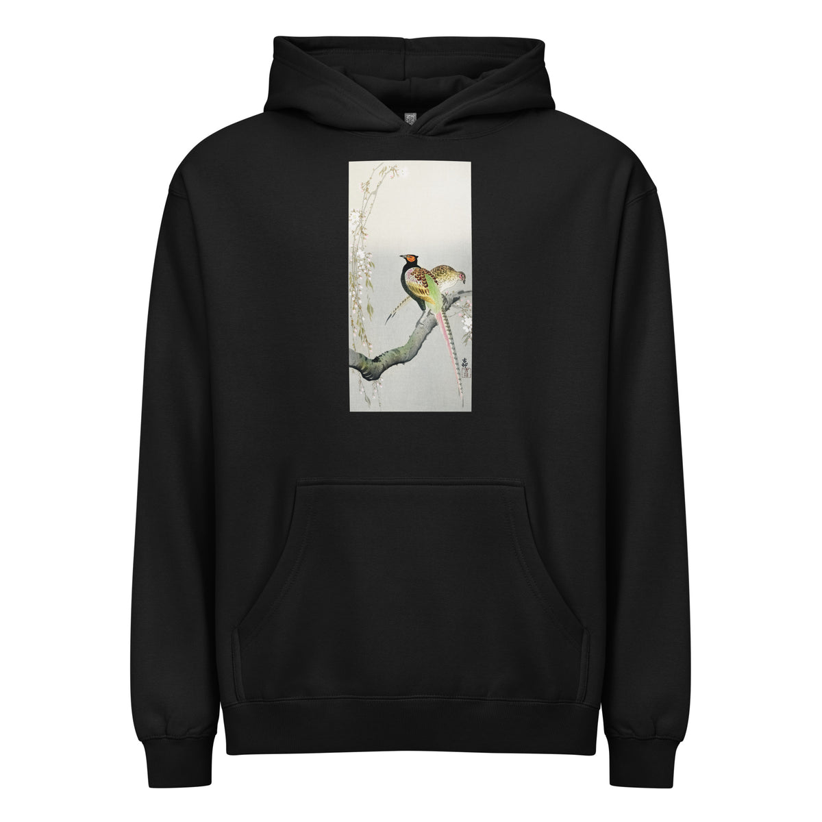 Black Hoodie Couple Pheasants And Cherry Blossom - Ohara Koson 1900 Signature