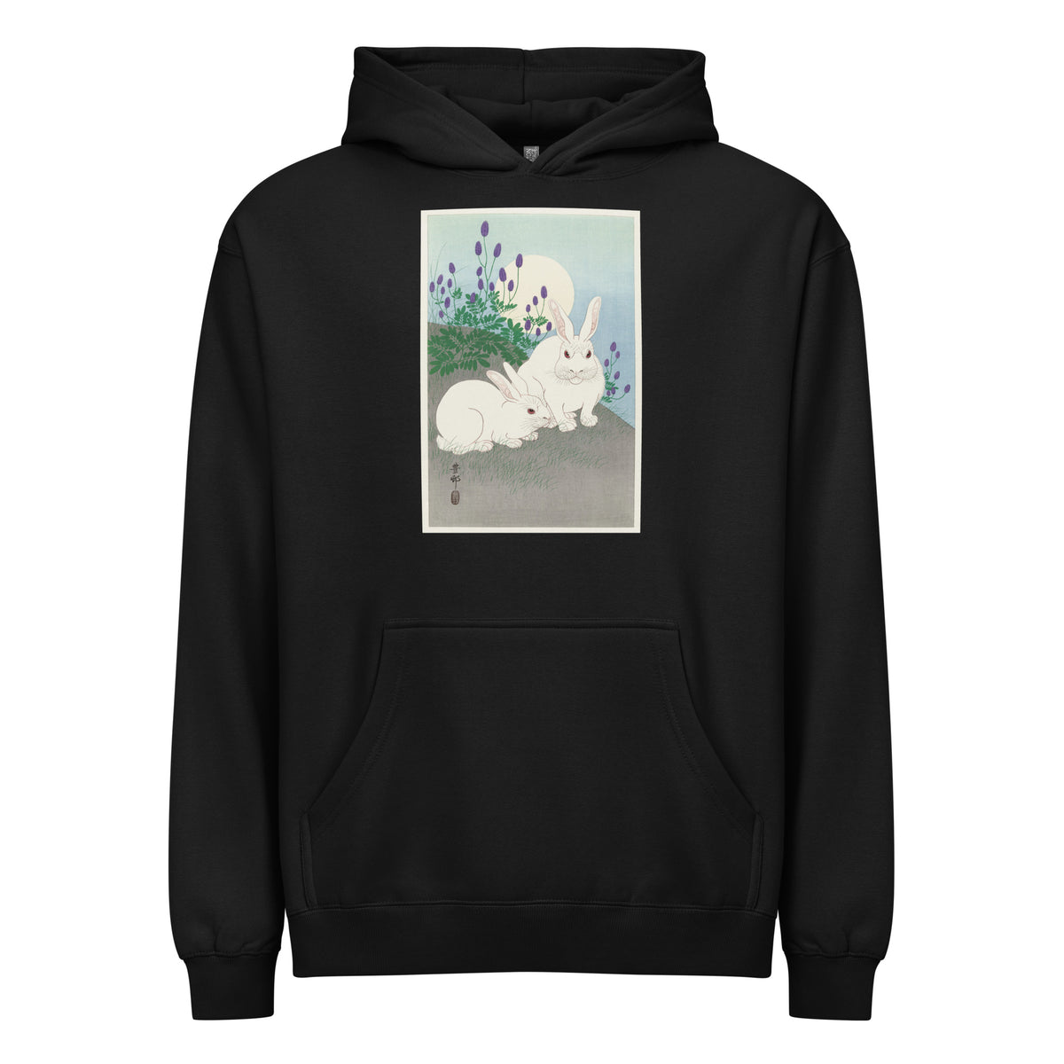 Black Hoodie Rabbits At Full Moon - Ohara Koson 1920 Signature