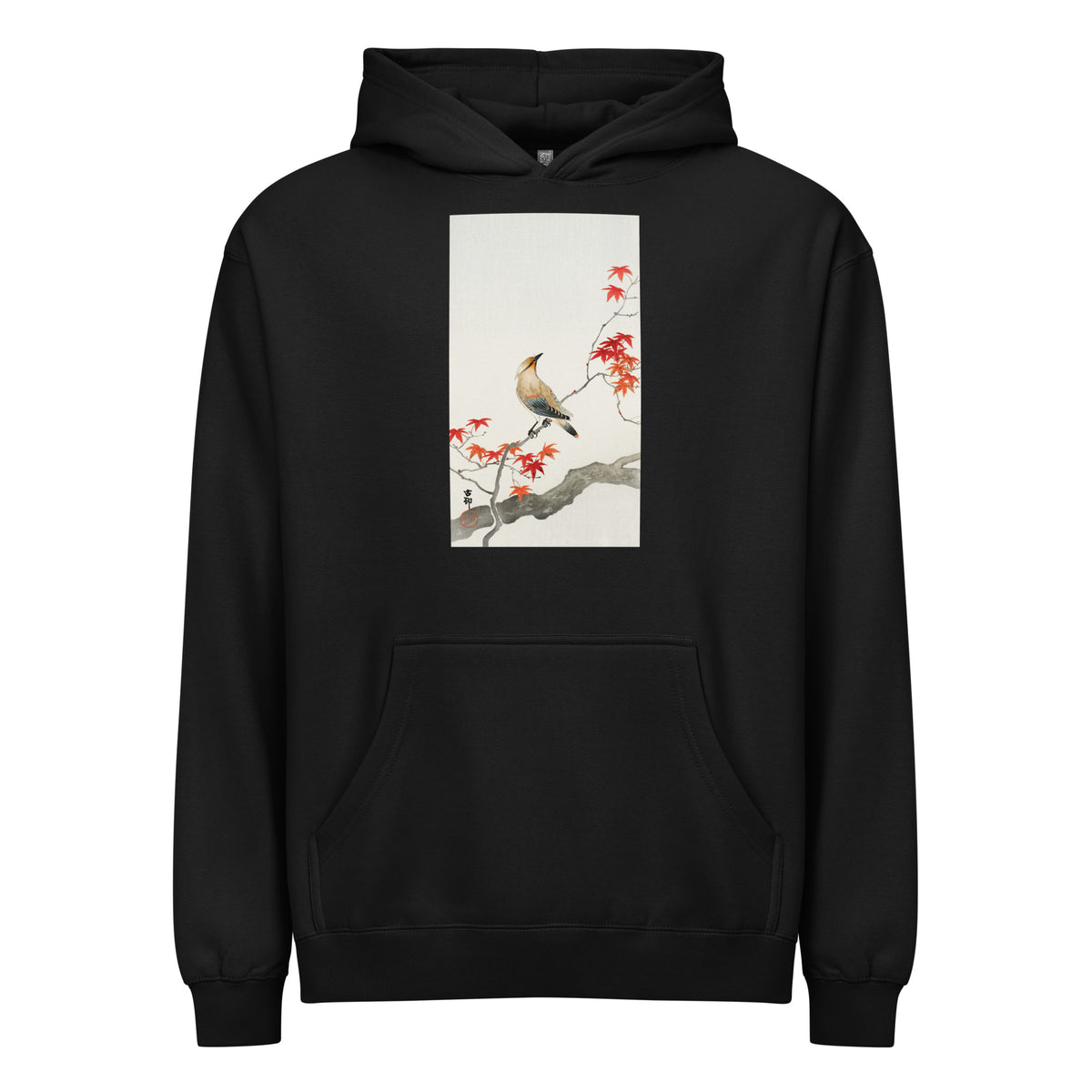 Black Hoodie Japanese Plague Bird On Maple - Ohara Koson 1900 Signature