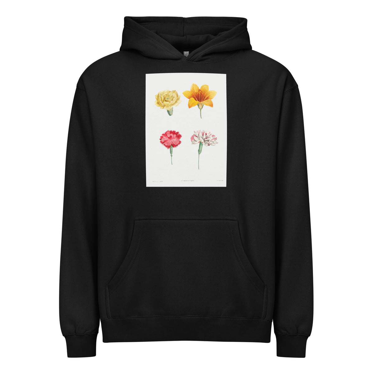 Black Hoodie Flower Set - Pierre-Joseph Redoute 1759 Signature
