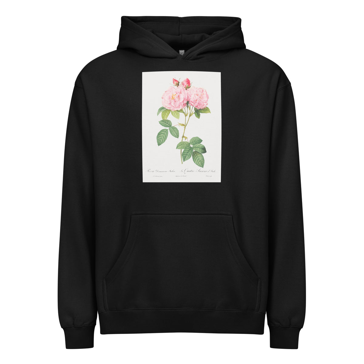 Black Hoodie Italian Damask Rose Also Known As The Four Seasons Of Italy Rosa Damascena Italica Signature