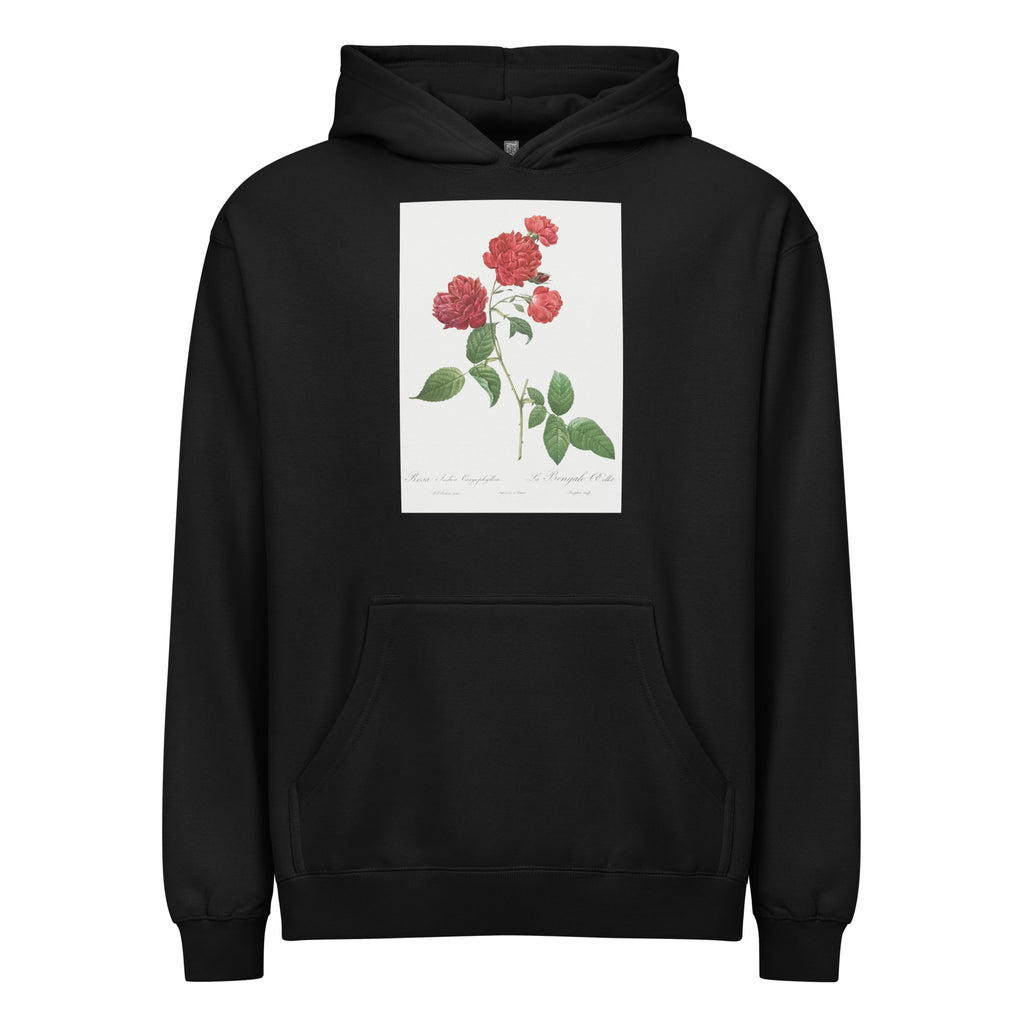 Black Hoodie Red Cabbage Rose Also Known As Bengal Eyelet Rosa Indica Caryophyllea - Pierre-Joseph Redoute Original From The Library Of Congress 1817 Signature