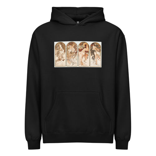Black Hoodie Alphonse Maria Mucha S The Seasons Famous Art Nouveau Artwork Signature