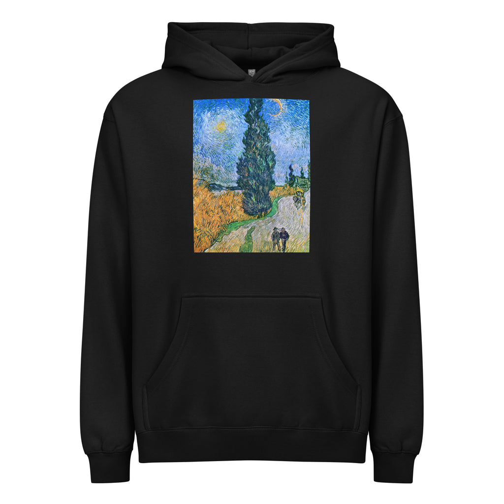 Black Hoodie Vincent Van Gogh S Road With Cypress And Star Famous Painting Signature