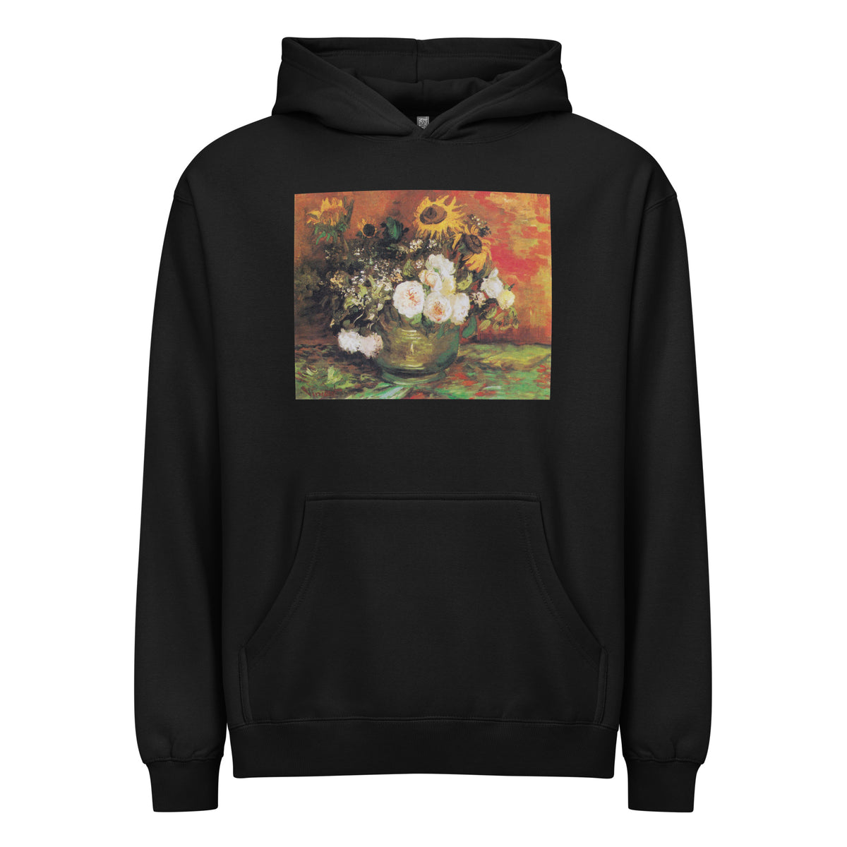Black Hoodie Vincent Van Gogh S Bowl With Sunflowers Roses And Other Flowers Famous Painting Signature