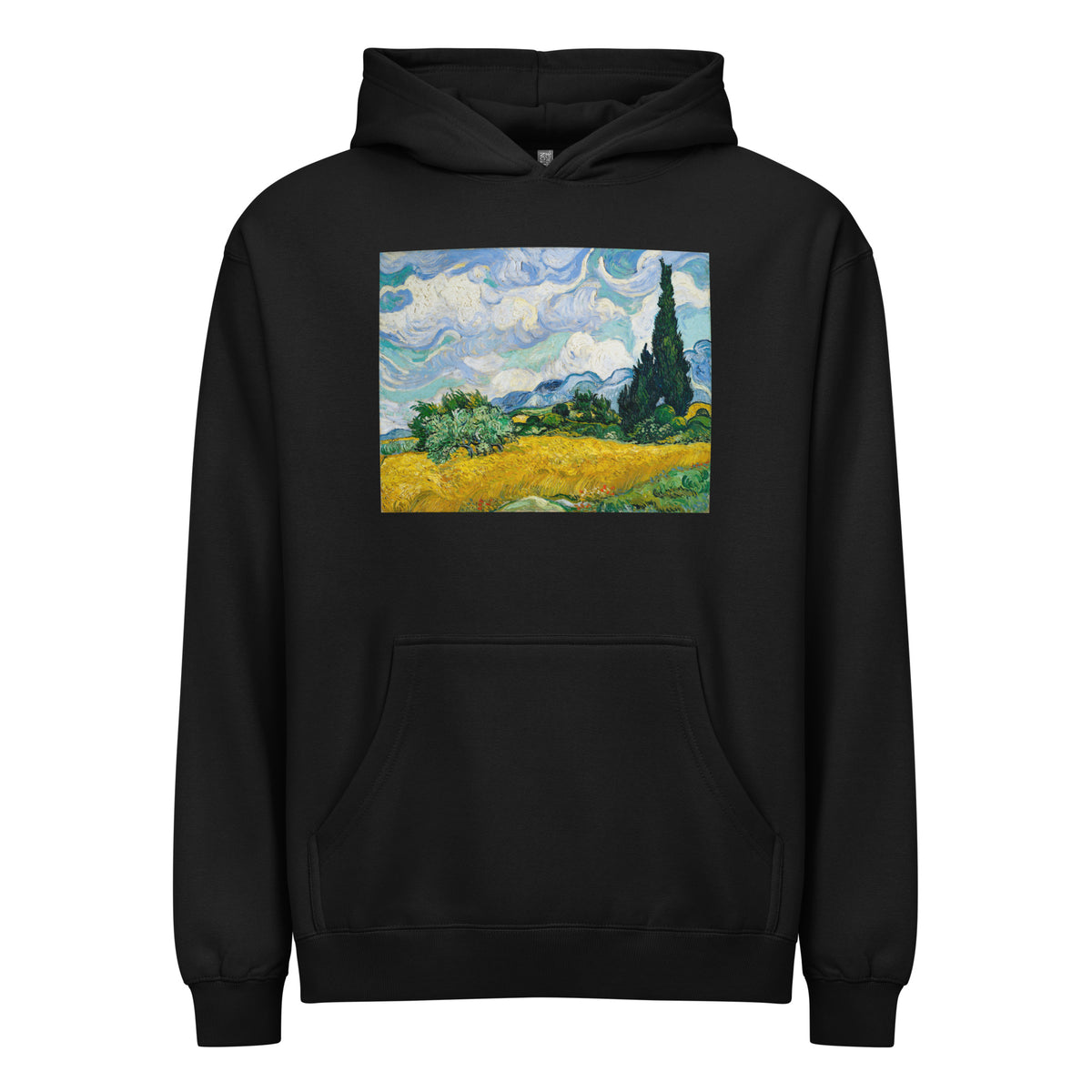 Black Hoodie Vincent Van Gogh S Wheat Field With Cypresses Famous Painting Signature